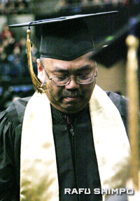 tears Henry Marubashi, Jr. tears up as he receives the degree for his late father, Henry Sr.