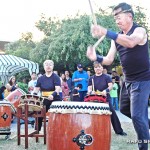 Members of Taiko Center Los Angeles performed on July 25. (MIKEY HIRANO CULROSS/Rafu Shimpo)
