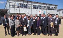 The 2013 Japanese American Leadership Delegation visits a school in Fukushima. USJC President Irene Hirano is in the front row, second from left.